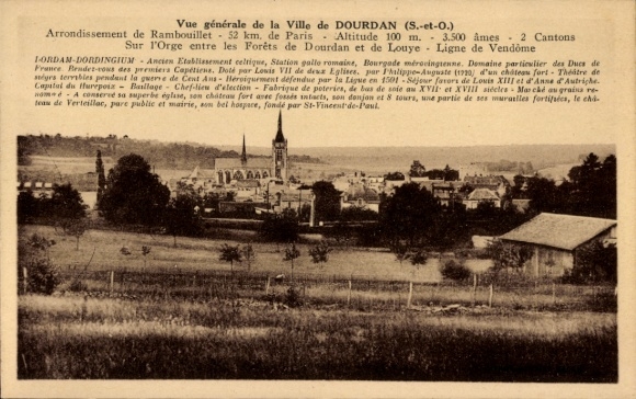 Ak Dourdan Essonne, Gesamtansicht, Kirche