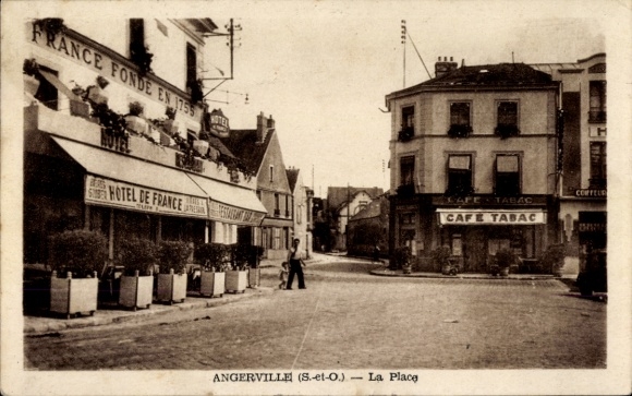 Ak Angerville Seine-et-Oise Essonne, Hotel de France,  Place, Cafe, Tabac