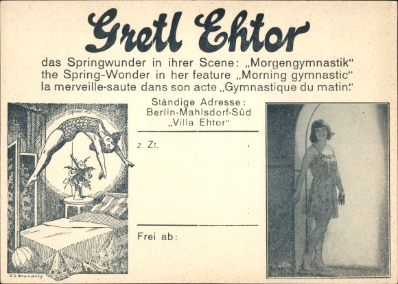 Postcard Berlin Marzahn Mahlsdorf, Gretl Ehtor, jumping wonders in their scene, morning gymnastics