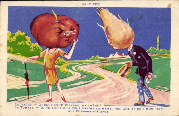 Postcard Humanized Vegetables, Couple, Walk, Conversation