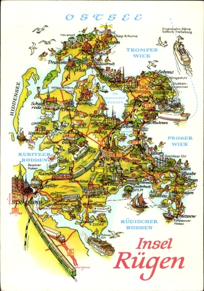 Landkarten Ak Bergen auf der Insel Rügen, Hiddensee, Stralsund