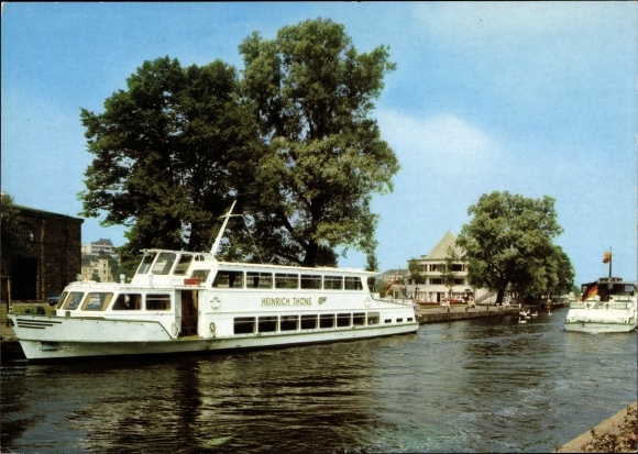 Postcard Mülheim an der Ruhr, water station, motor boat Heinrich Thome