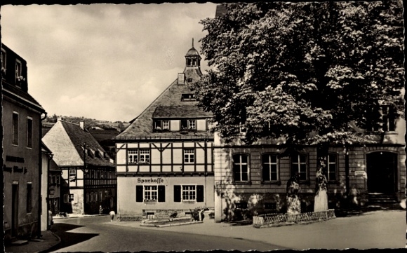 Postcard Geising Altenberg in the Ore Mountains, town hall, string maker's house and central school