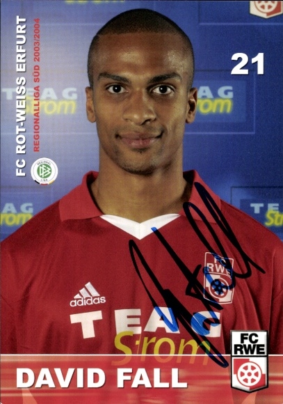 Autograph card footballer David Fall, FC Rot-Weiß Erfurt, autograph