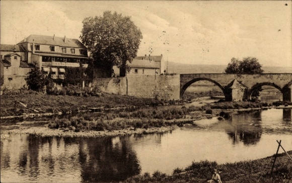 Postcard Echternacherbrück, Hotel Bitburger Hof, canoe station