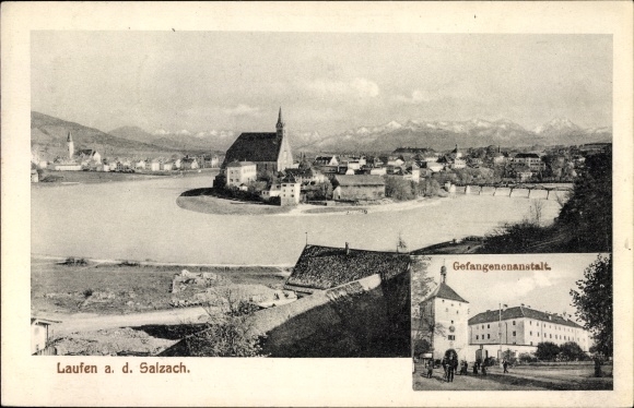 Ak Laufen Salzach Berchtesgadener Land, Totalansicht vom Ort, Gefangenenanstalt