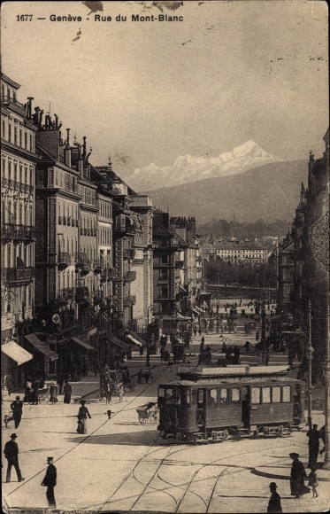 Postcard Genève Geneva Switzerland, Rue du Mont Blanc, tram