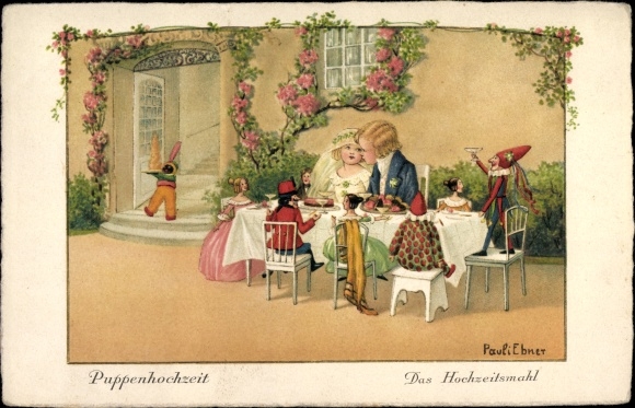 Kunstenaarskaart Ebner, Pauli, poppenhuwelijk, het bruiloftsmaal