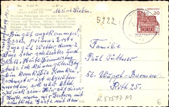 Postcard Rom Morsbach in the Oberberg district, inn and pension small