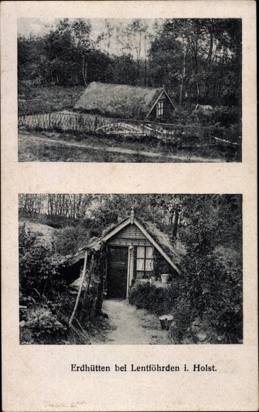 Ak Lentföhrden in Holstein, uitzicht op aarden hutten