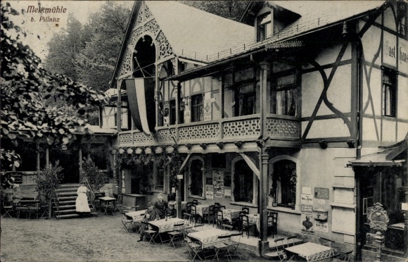 Postcard Dresden Pillnitz, garden terrace of the Meixmühle