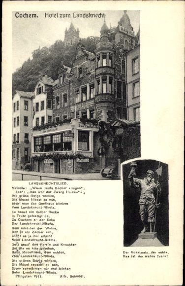 Ak Cochem an der Mosel, Hotel zum Landsknecht, Landsknechtslied