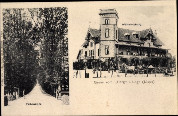 Ak locatie in Lippe, Wilhelmsburg, Eichenallee, Groeten uit de berg