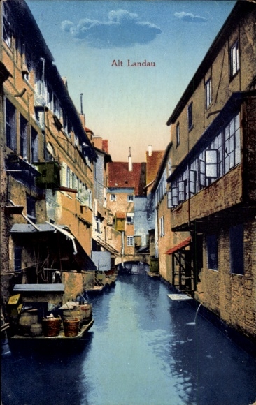 Postcard Landau in der Pfalz, canal, houses