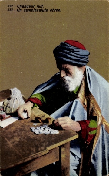 Judaika Postcard Changeur juif, Jewish money changer, Lehnert & Landrock 552, Maghreb