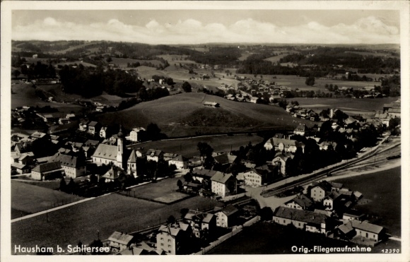 Postcard Hausham in Upper Bavaria, aerial photograph