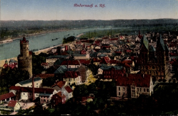Postcard Andernach am Rhein, aerial view of city view, Rhine panorama, architecture