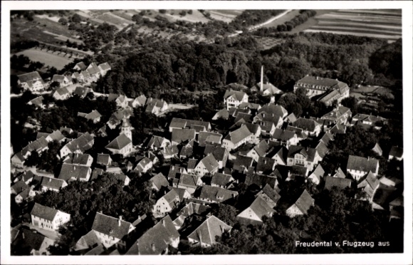 Postcard Freudental in Württemberg, aerial photograph, village view, houses, tree landscape, aircraft photograph