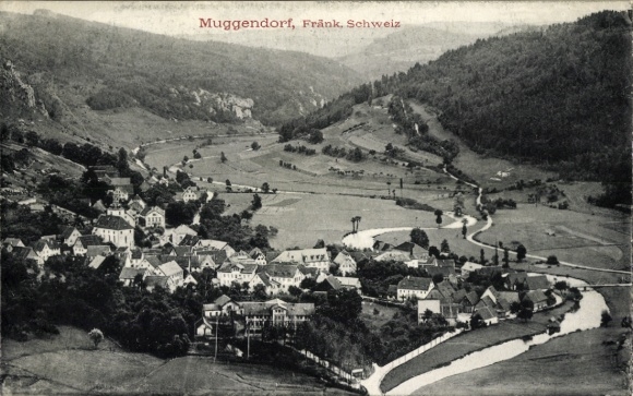 Ak Muggendorf Wiesenttal Fränkische Schweiz, Ansicht von Muggendorf, ländliche Landschaft, Flu...