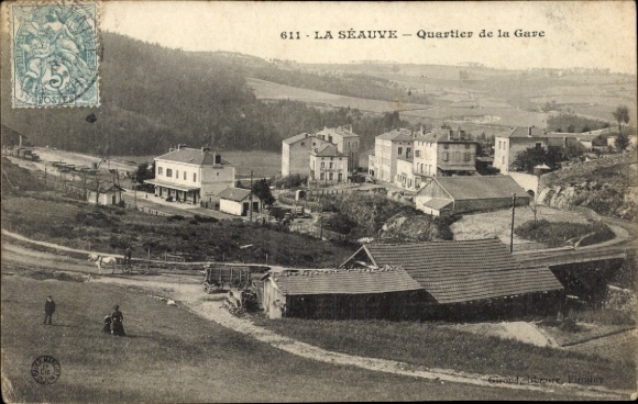 Ak La Séauve sur Semène Haute Loire, Blick auf Quartier de la Gare, Landschaft, Gebäude, Posts...