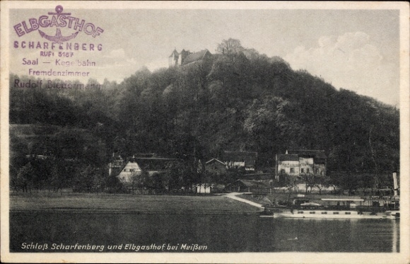 Ak Scharfenberg Klipphausen in Sachsen, Elbgasthof, Schloss Scharfenberg