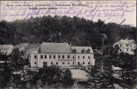 Postcard Dönschten Dippoldiswalde Eastern Ore Mountains,, Gasthof Waldesruh in the Fallbachtal, owner G. Preißler