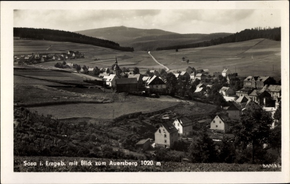 Postcard Sosa Eibenstock in the Ore Mountains, panorama with a view of the Auersberg