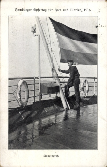 PC Hamburg Day of Sacrifice for Army and Navy 1916, sailor, flag salute, transport steamer Graf Waldersee