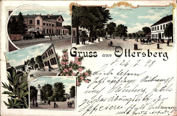 Chromo-Litho Ottersberg in Lower Saxony, hotel, train station, track side, war memorial