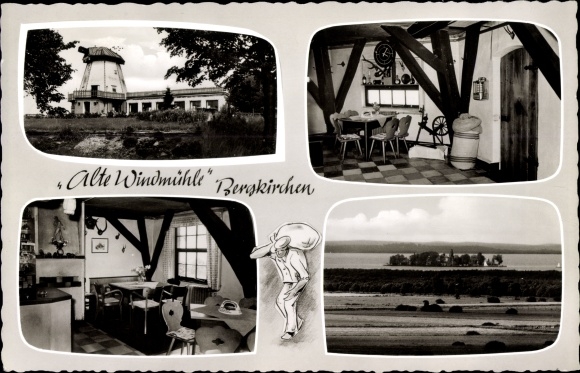 Postcard Bergkirchen Bad Oeynhausen in Westphalia, old windmill, island in the Steinhuder Meer, Müller