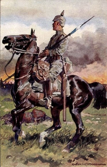 Kunstenaar Ak Hoffmann, Anton, soldaat op het slagveld, vrijwillige verpleging in de oorlog