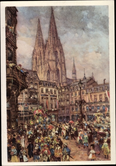 KP artysta pocztówka Köln am Rhein, karnawał, parada, katedra