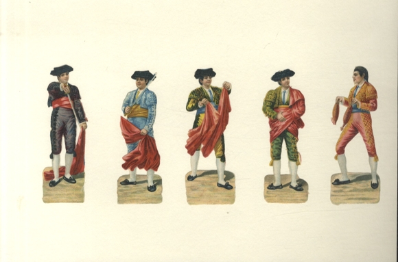 5 Oblaten Spanische Toreros in tradtioneller Tracht, Größe je ca. 10 x 4 cm
