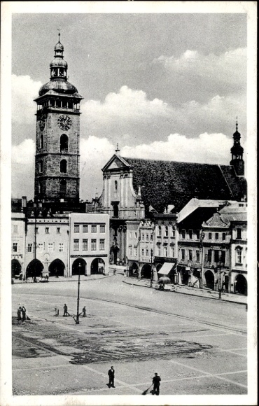 Ak České Budějovice Budweis Südböhmen, Marktplatz, Rathaus, Kirche