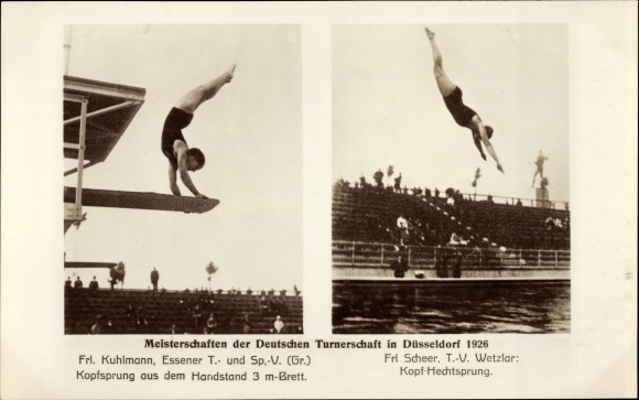 Foto Meisterschaften der Deutschen Turnerschaft in Düsseldorf 1926, Turmspringer, Kuhlmann, Scheer