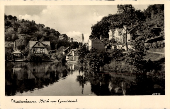Ak Waltershausen in Thüringen, schöne Landschaft, Blick über Wasser, Häuser am Ufer, ruhige Szene