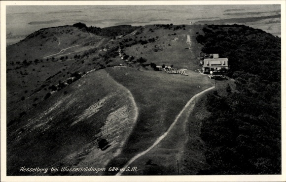 Postcard Wassertrüdingen in Middle Franconia, Hesselberg, aerial photograph