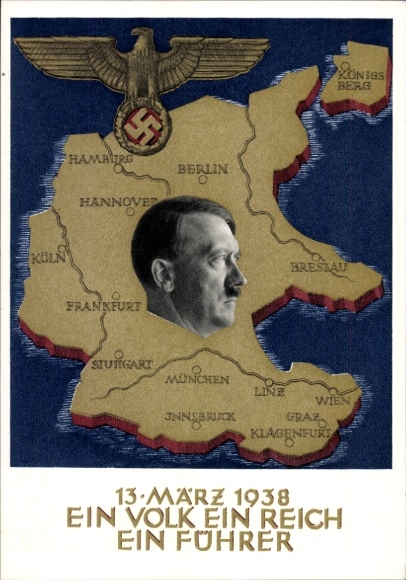 Postal stationery Postcard Klein, One People, One Reich, One Führer, Anschluss of Austria 1938, Greater Germany