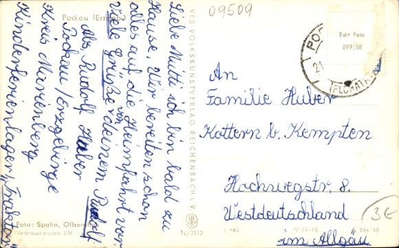 Postcard Rabenau in the Ore Mountains, view of the village, surrounding landscape, clouds in the sky