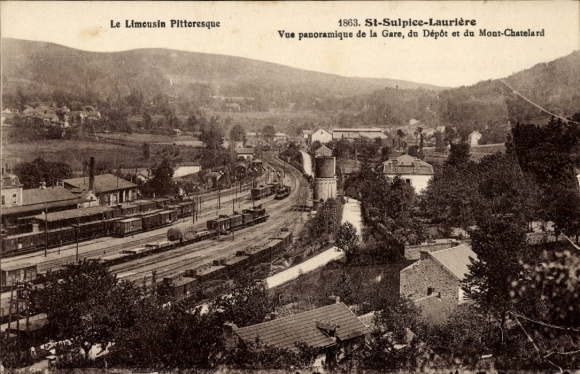 PC Saint Sulpice Lauriere Haute Vienne, train station, depot, Mont-Chatelard, panorama