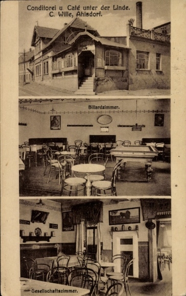 Ak Ahlsdorf in Sachsen Anhalt, Conditorei unter der Linde, C. Wille,  Gesellschaftszimmer, Billar