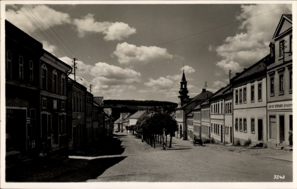 Postcard Saalburg in Thuringia, street with houses, church tower, clouds, black and white photo