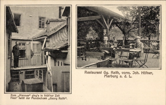 Postcard Marburg an der Lahn, Restaurant Gg. Reith, formerly Zum Hannes, Joh. Höfner