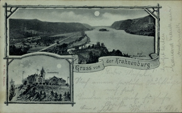 Mondschein Passepartout Litho Cranenburg Kranenburg an der Oste, Panorama bei Nacht, Burg