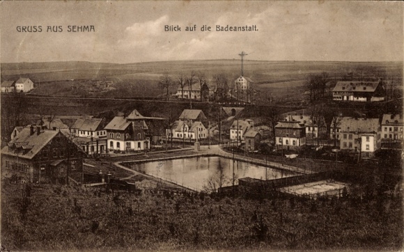 Ak Sehma Sehmatal im Erzgebirge, Blick auf die Badeanstalt