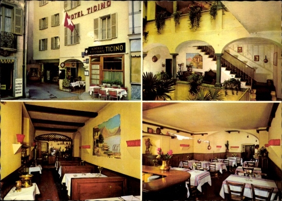KP Lugano Canton Ticino Szwajcaria, Hotel Ticino, restauracja, widoki wnętrz, schody, krzesła, stoły