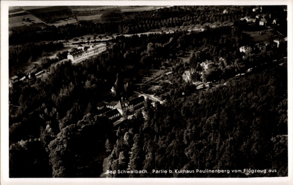 Postcard Bad Schwalbach im Taunus, aerial photograph, Kurhaus Paulinenberg, forests, landscape