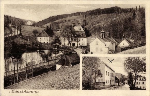 Postcard Obermittweida Markersbach Erzgebirge, Nitzschhammer, Gasthof zum grünen Tal