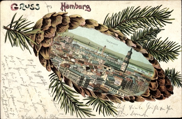 Embossed fir cones Chromo-Litho Hamburg Mitte Altstadt, panorama