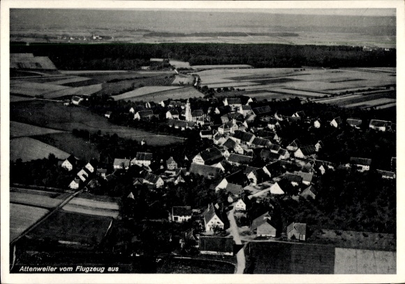 Postcard Attenweiler in Württemberg, aerial view of rural surroundings,